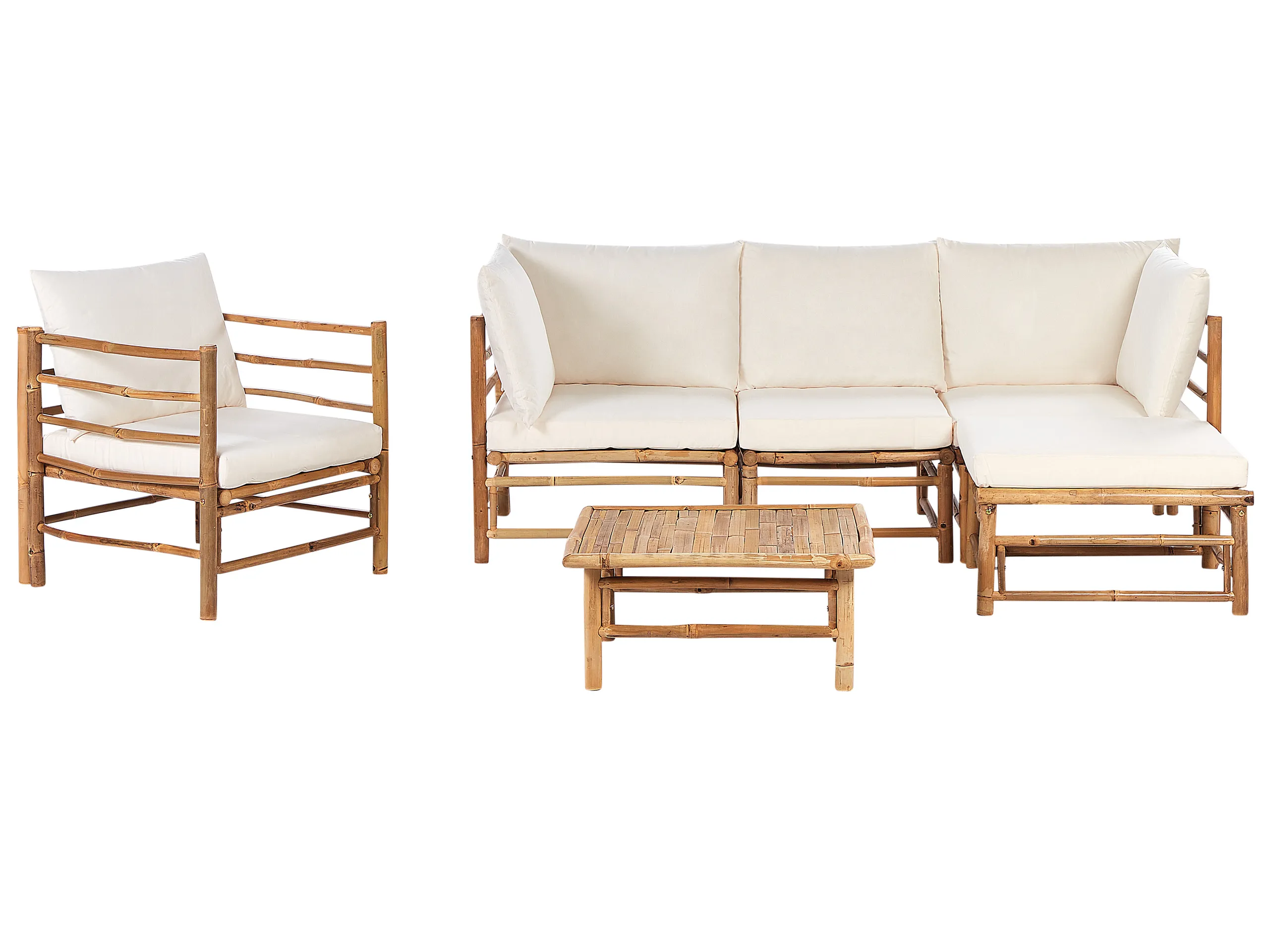 Conjunto de jardín con mesa 5 plazas CERRETO Izquierda Bambú Blanco crema