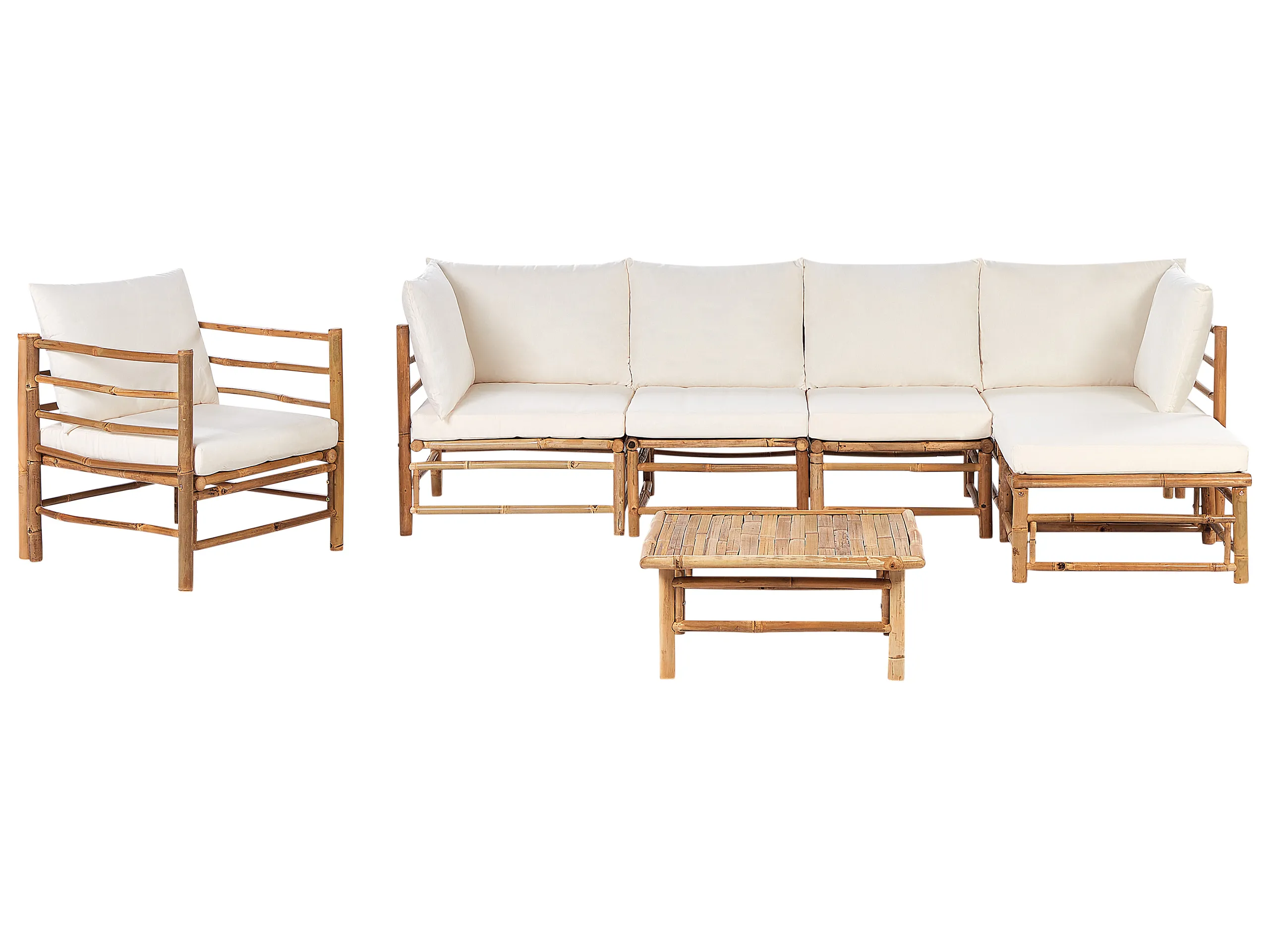 Conjunto de jardín con mesa 6 plazas CERRETO Izquierda Bambú Blanco crema