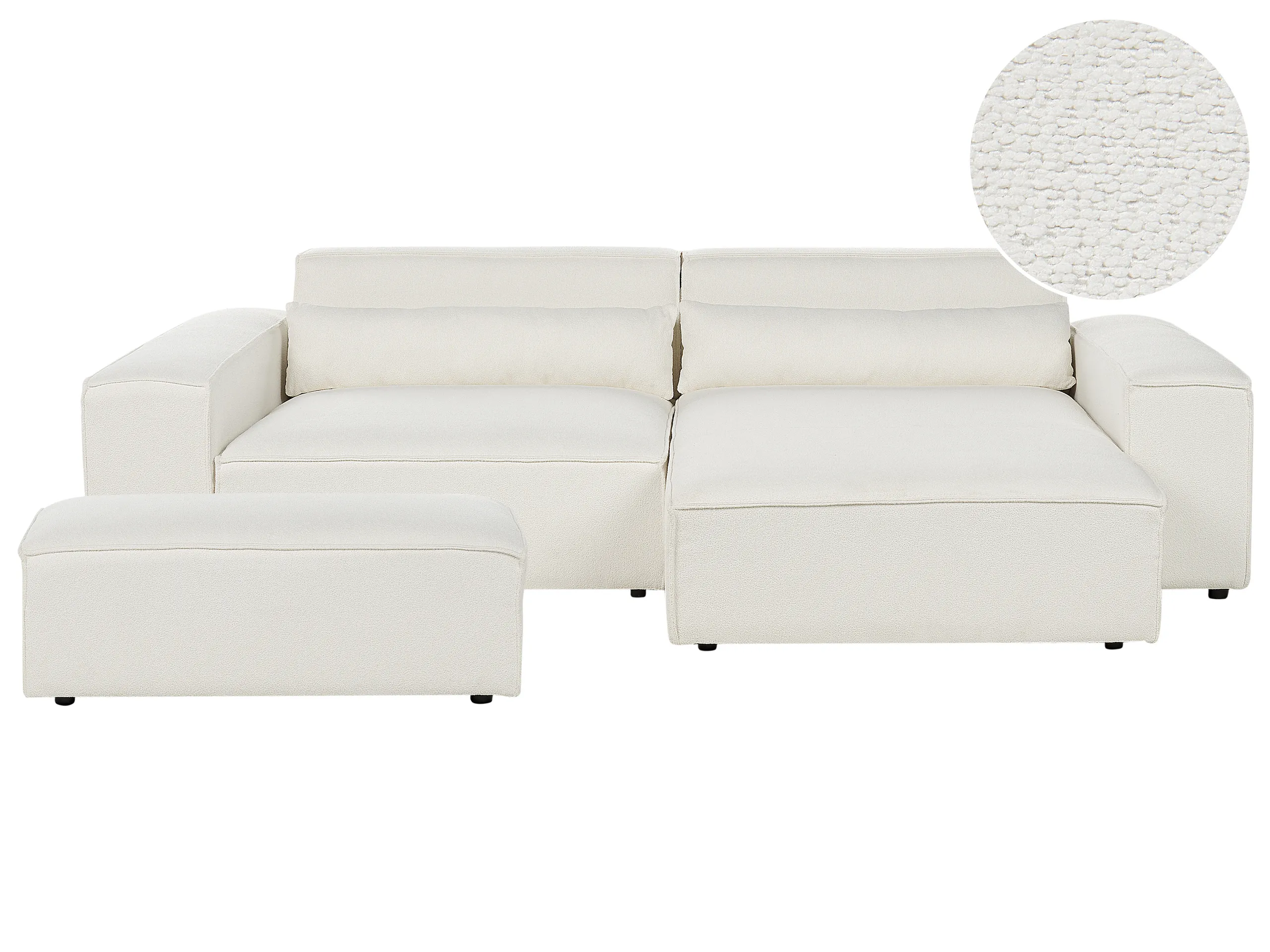 Modular Corner Sofa 3 Seater HELLNAR Boucle Off-White with Ottoman Left Hand