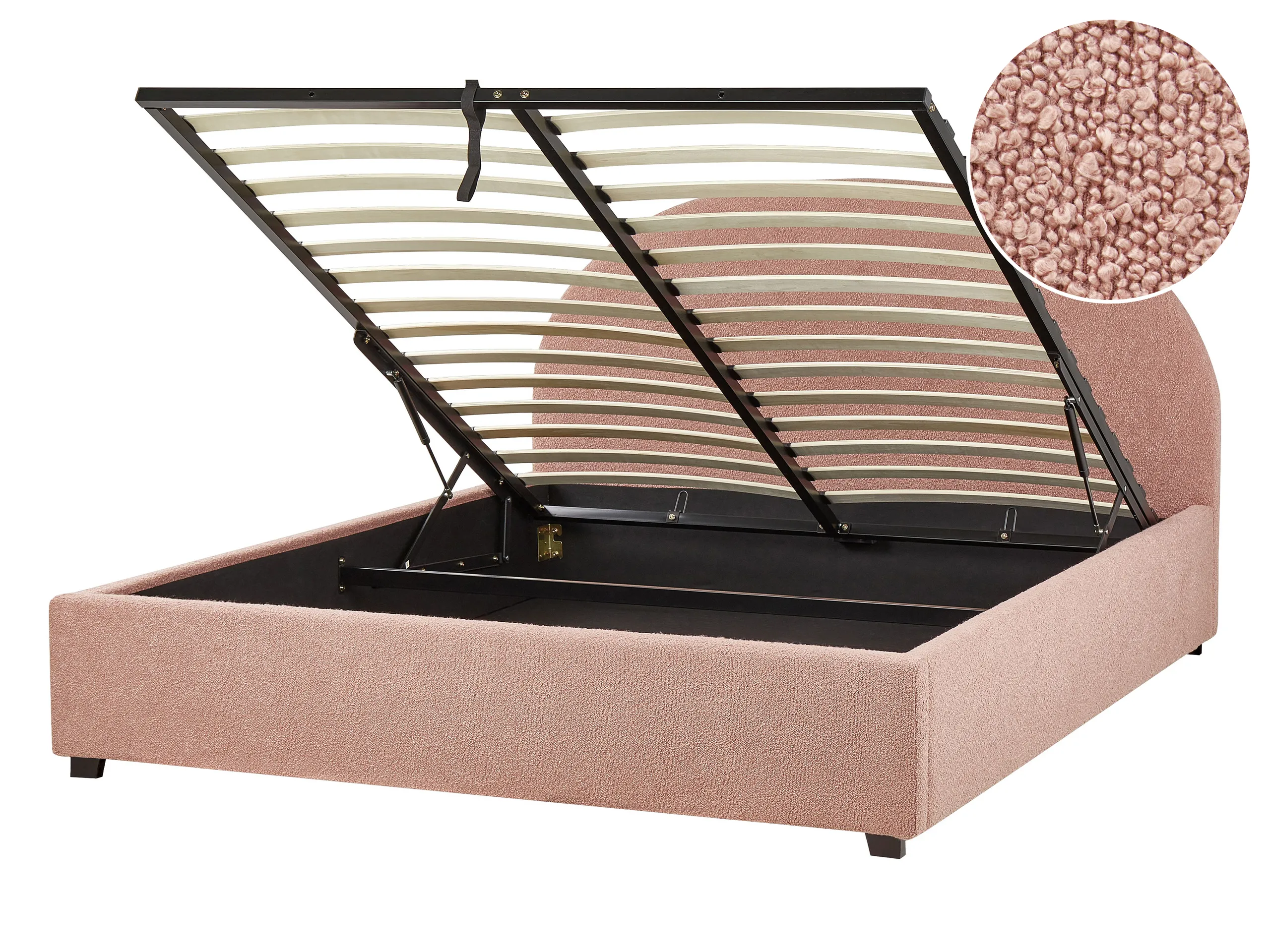 Ottoman Bed Boucle VAUCLUSE 140 x 200 cm (EU Double) Pastel Pink
