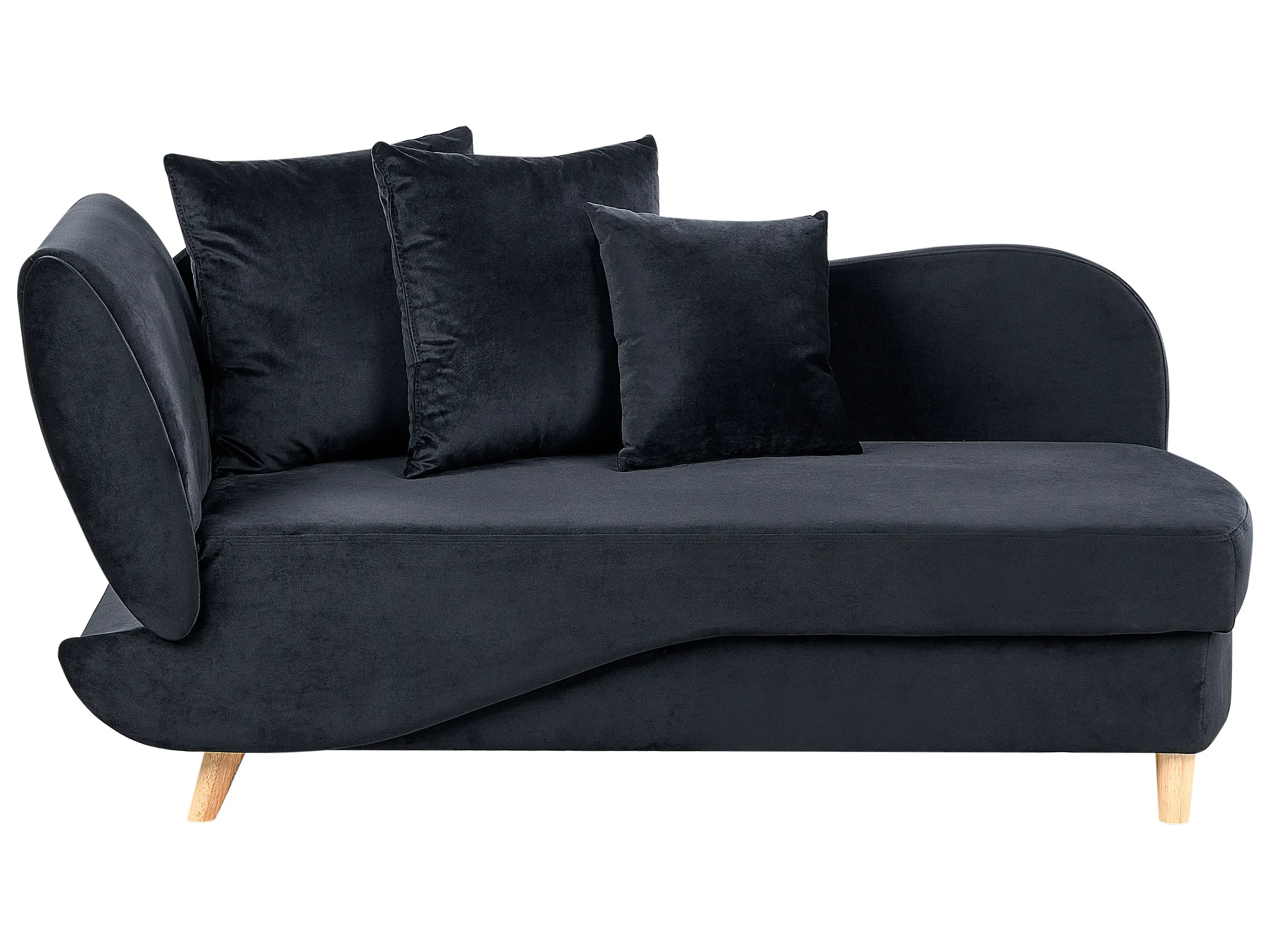 Left-Hand Chaise Longue MERI Velvet Black with Storage