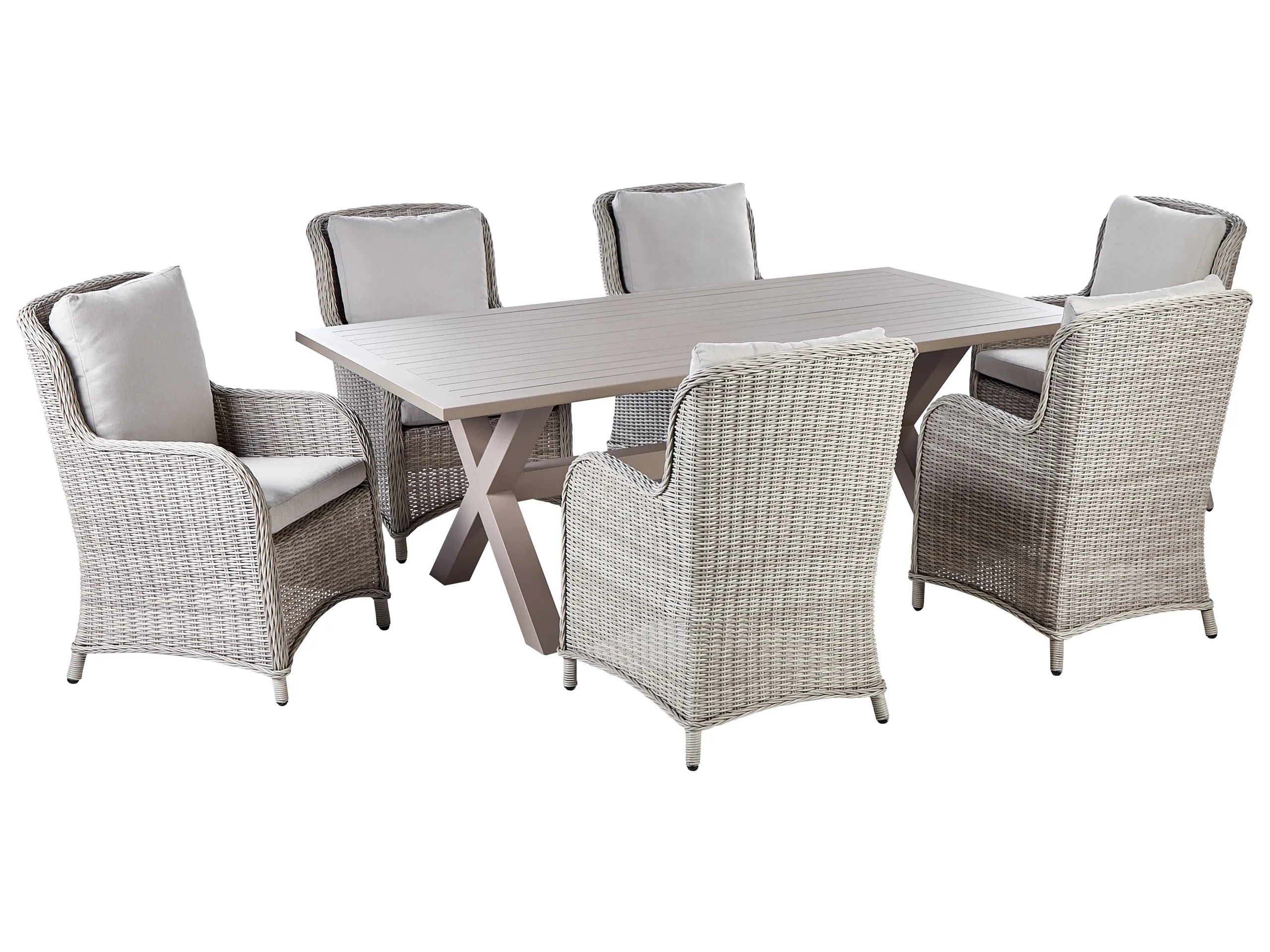 Conjunto de comedor exterior 6 plazas CASCAIS con cojines Ratán sintético Beige