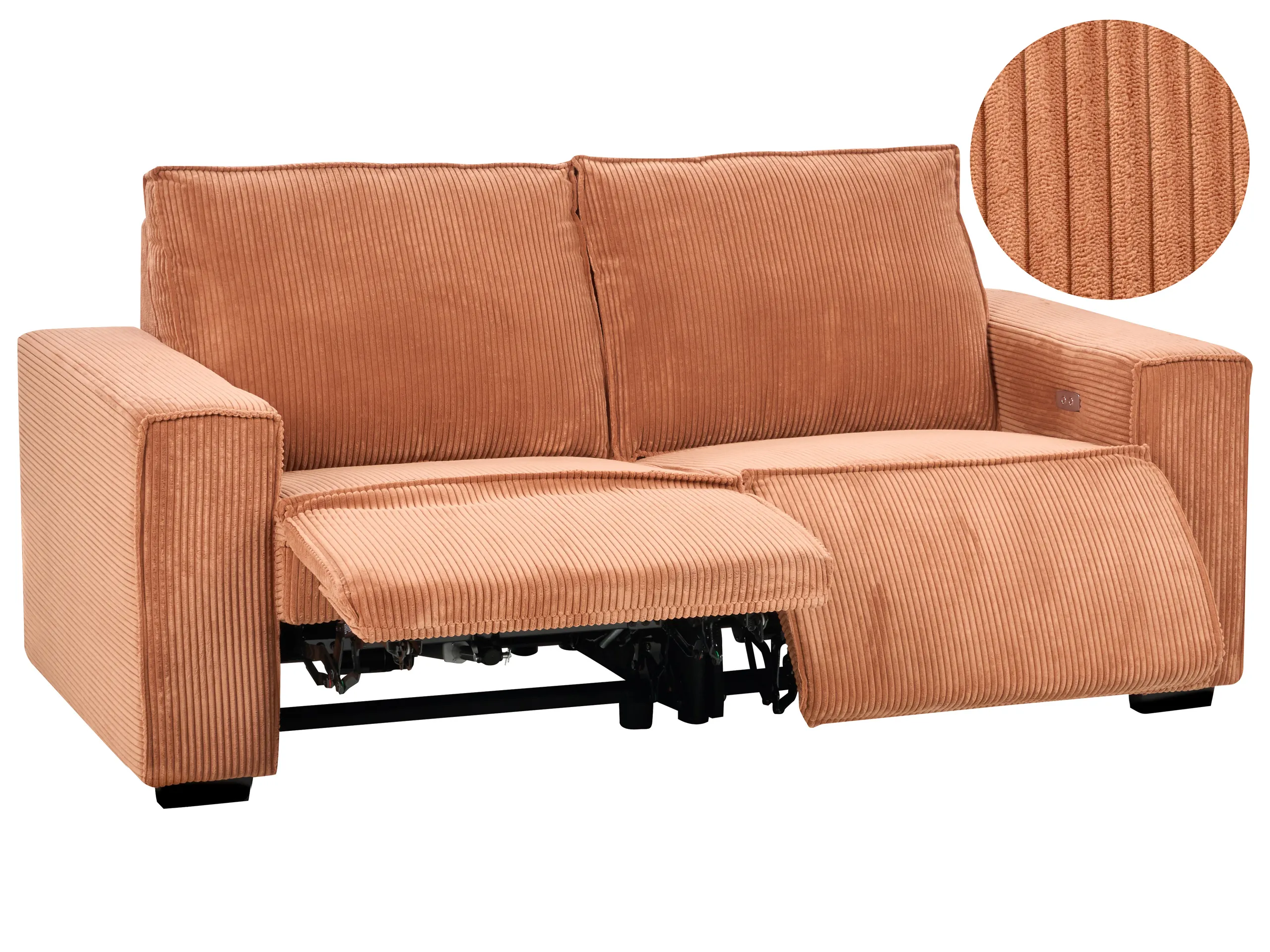 Electric Recliner Sofa 2 Seater NUKARI Corduroy Orange
