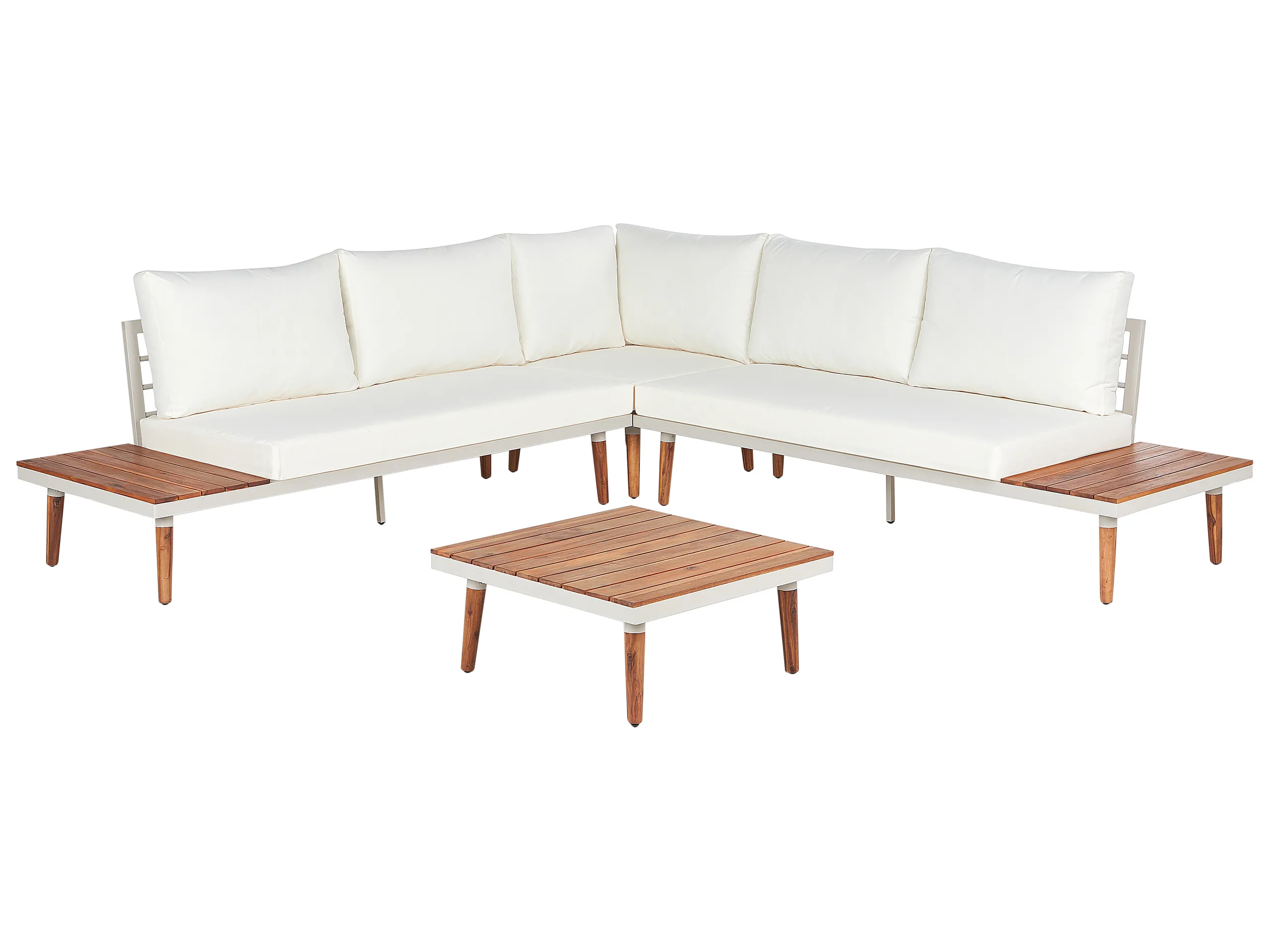 Conjunto esquinero de jardín 5 plazas CORATO Madera de acacia Blanco crema
