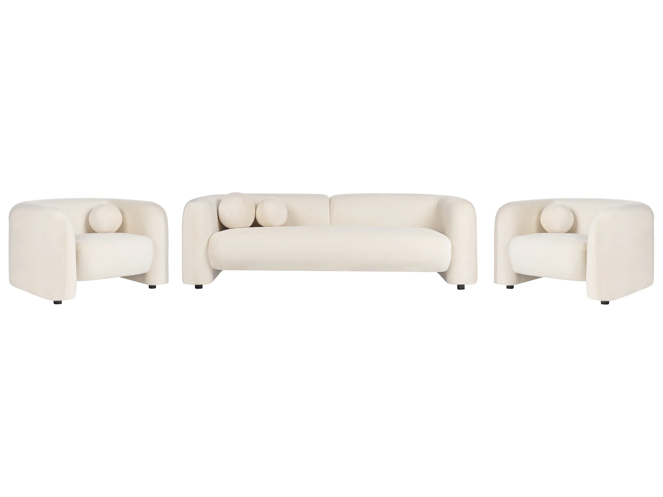 Conjunto de sala de estar 5 plazas LEIREN Terciopelo Blanco crema