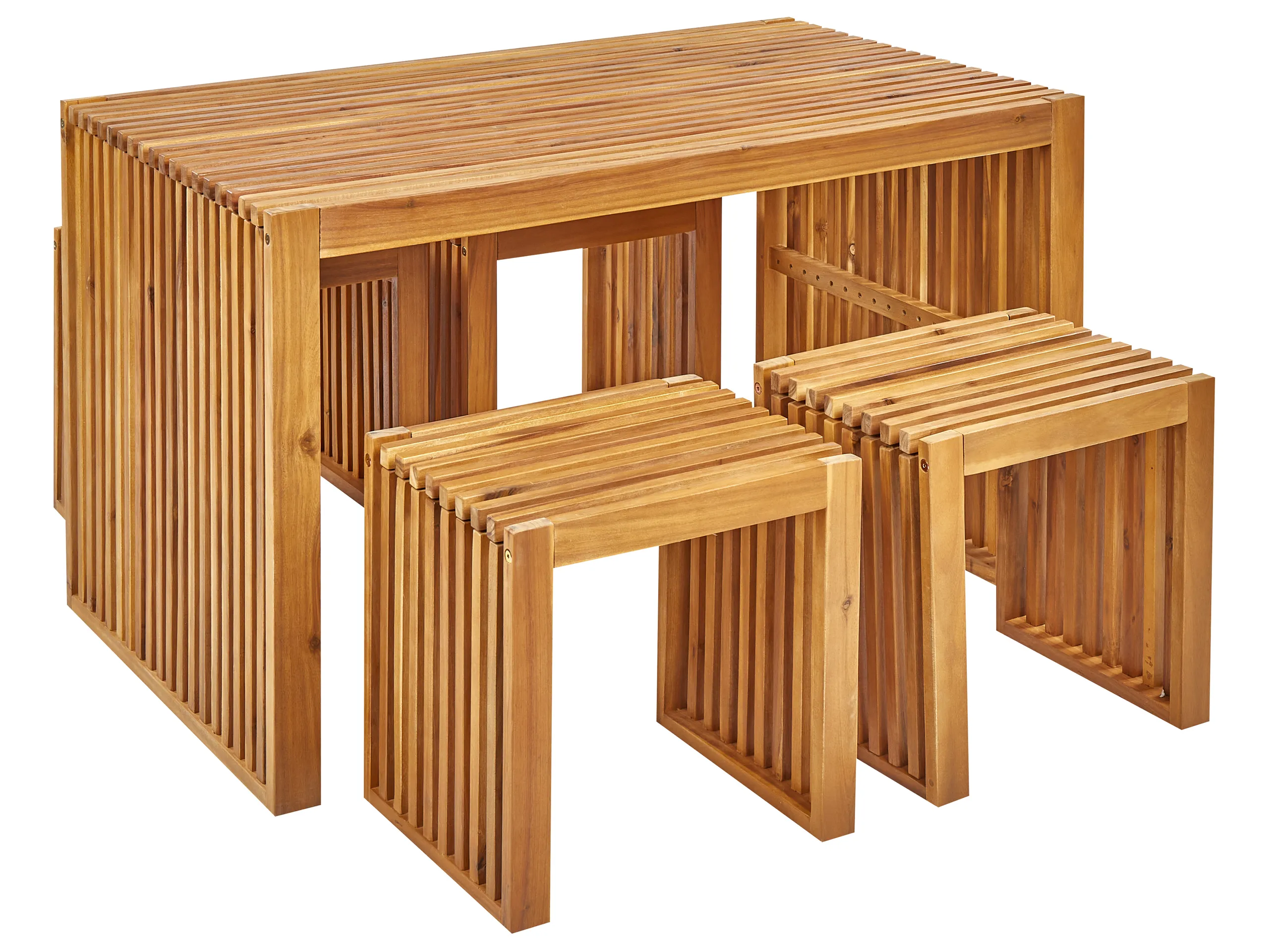 Conjunto de comedor exterior con taburetes 4 plazas BELLANO Madera de acacia Marrón