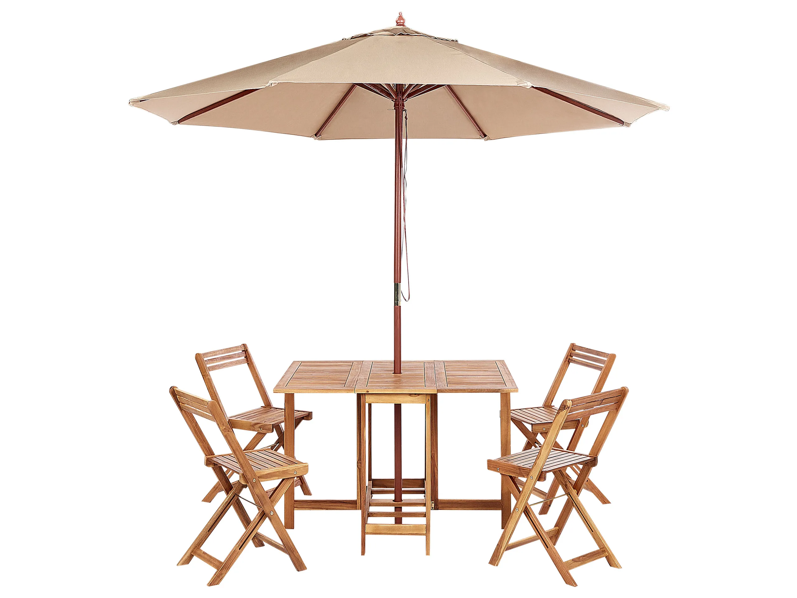 Conjunto de comedor exterior 4 plazas FRASSINE con sombrilla (12 opciones) Madera de acacia Natural