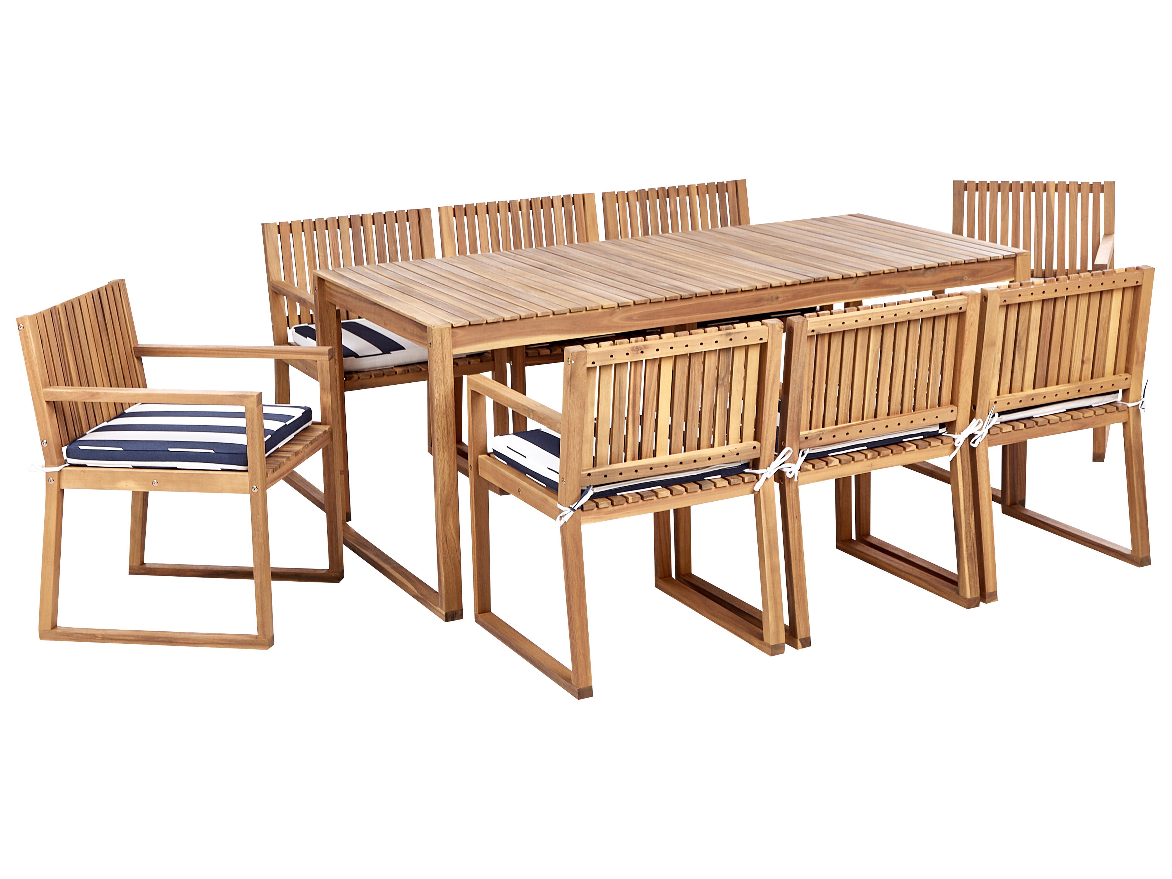 Conjunto de comedor exterior 8 plazas SASSARI II con cojines Madera de acacia certificada Azul marino
