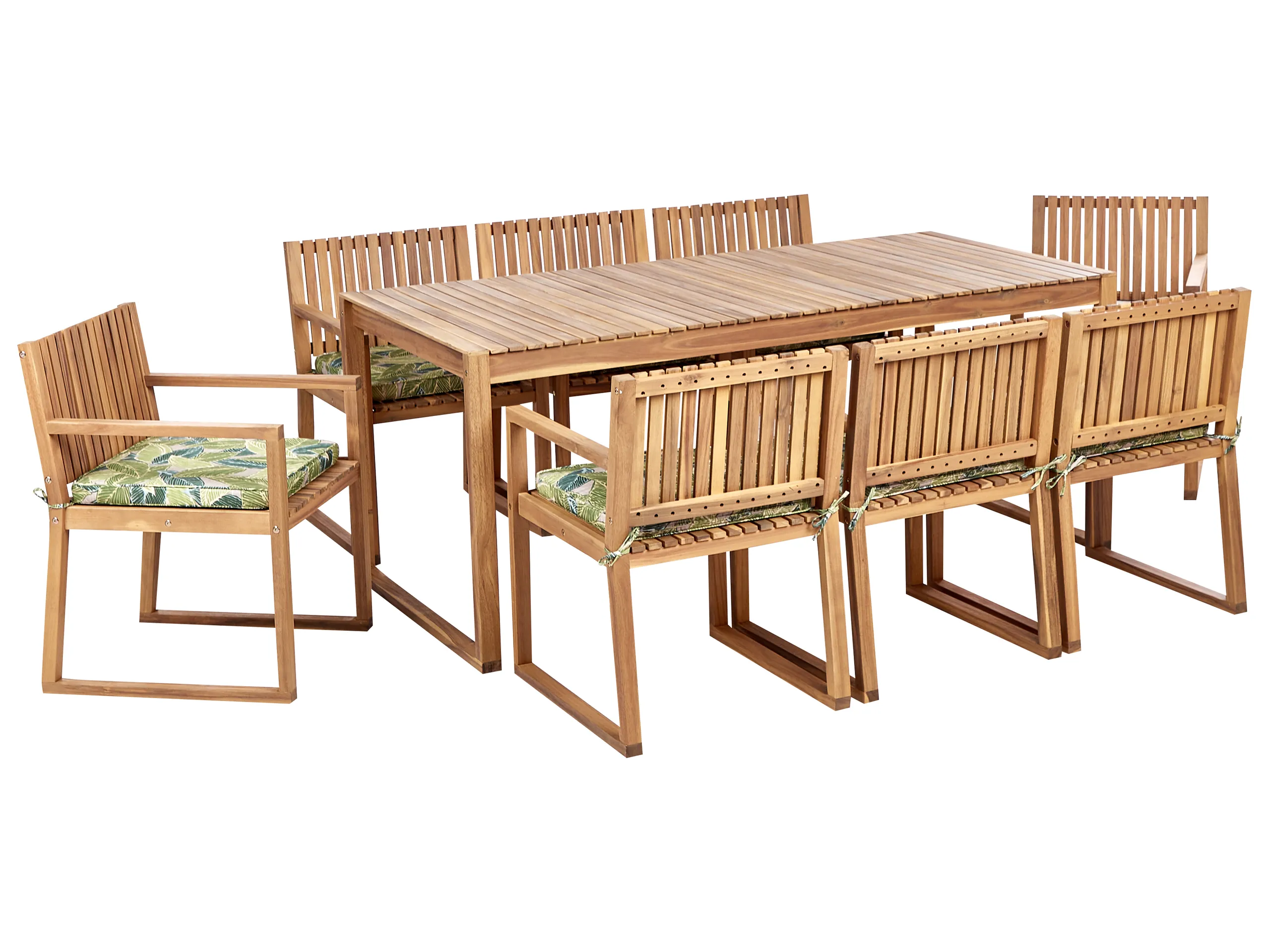 Conjunto de comedor exterior 8 plazas SASSARI II con cojines Madera de acacia certificada Verde