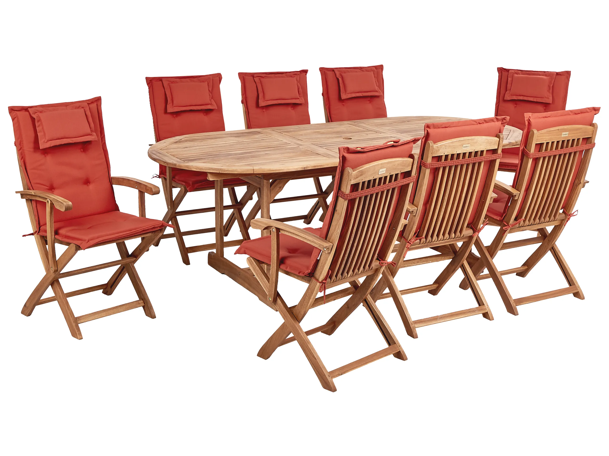 Conjunto de comedor exterior 8 plazas MAUI II con cojines Madera de acacia Rojo oscuro