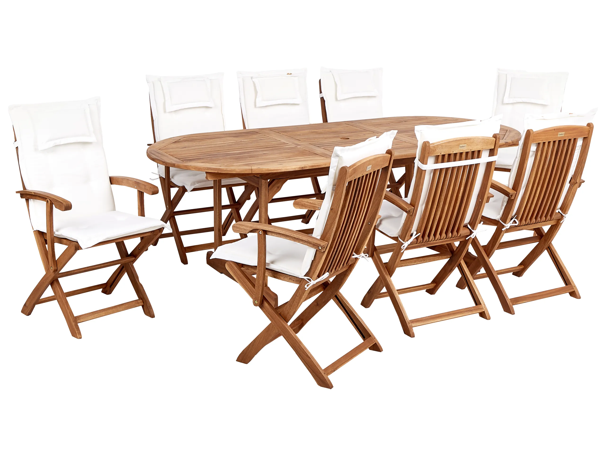 Conjunto de comedor exterior 8 plazas MAUI II con cojines Madera de acacia Blanco crema