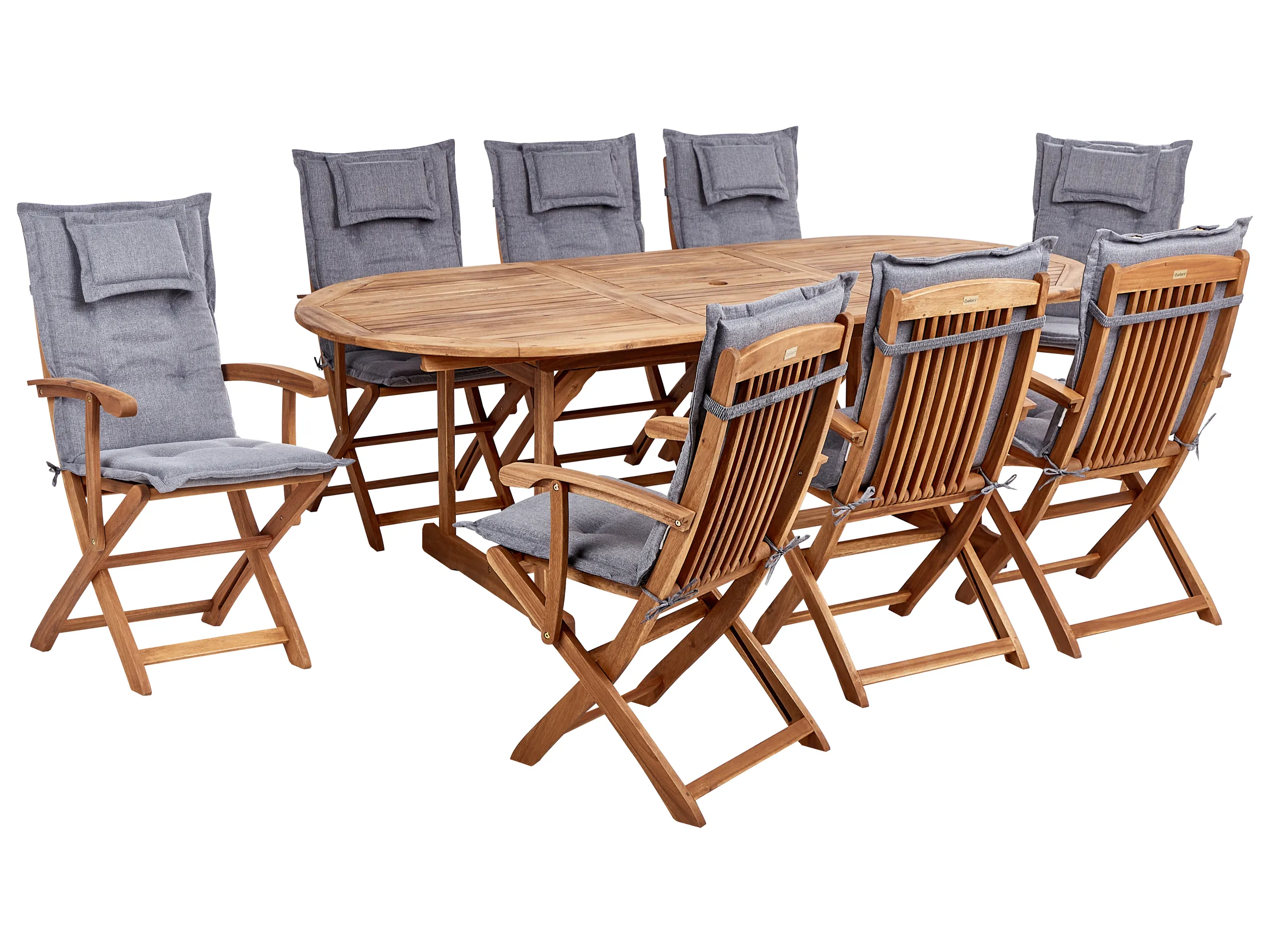 Conjunto de comedor exterior 8 plazas MAUI II con cojines Madera de acacia Gris