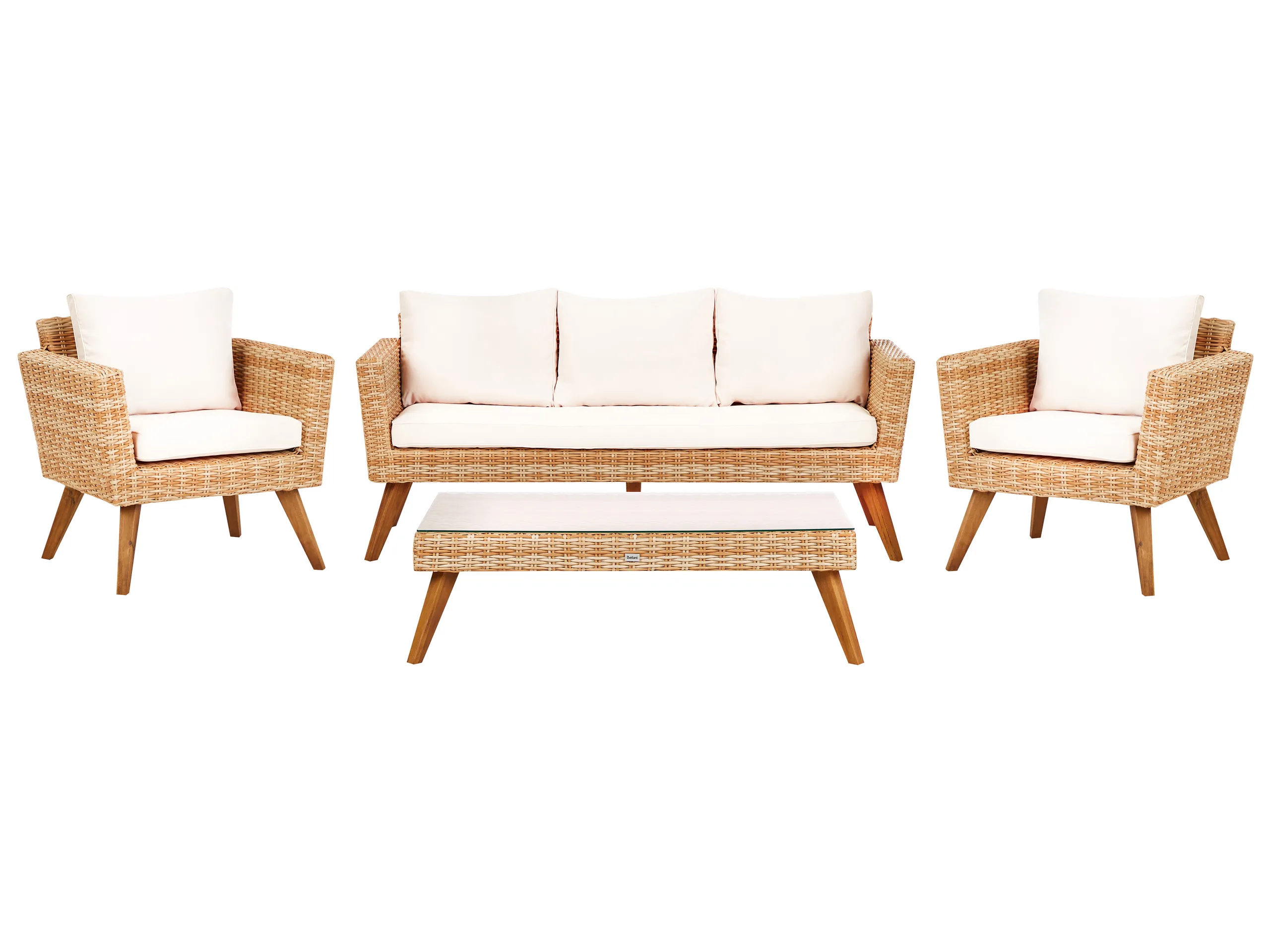 Conjunto de jardín con mesa 5 plazas VITTORIA XL Ratán sintético Blanco crema