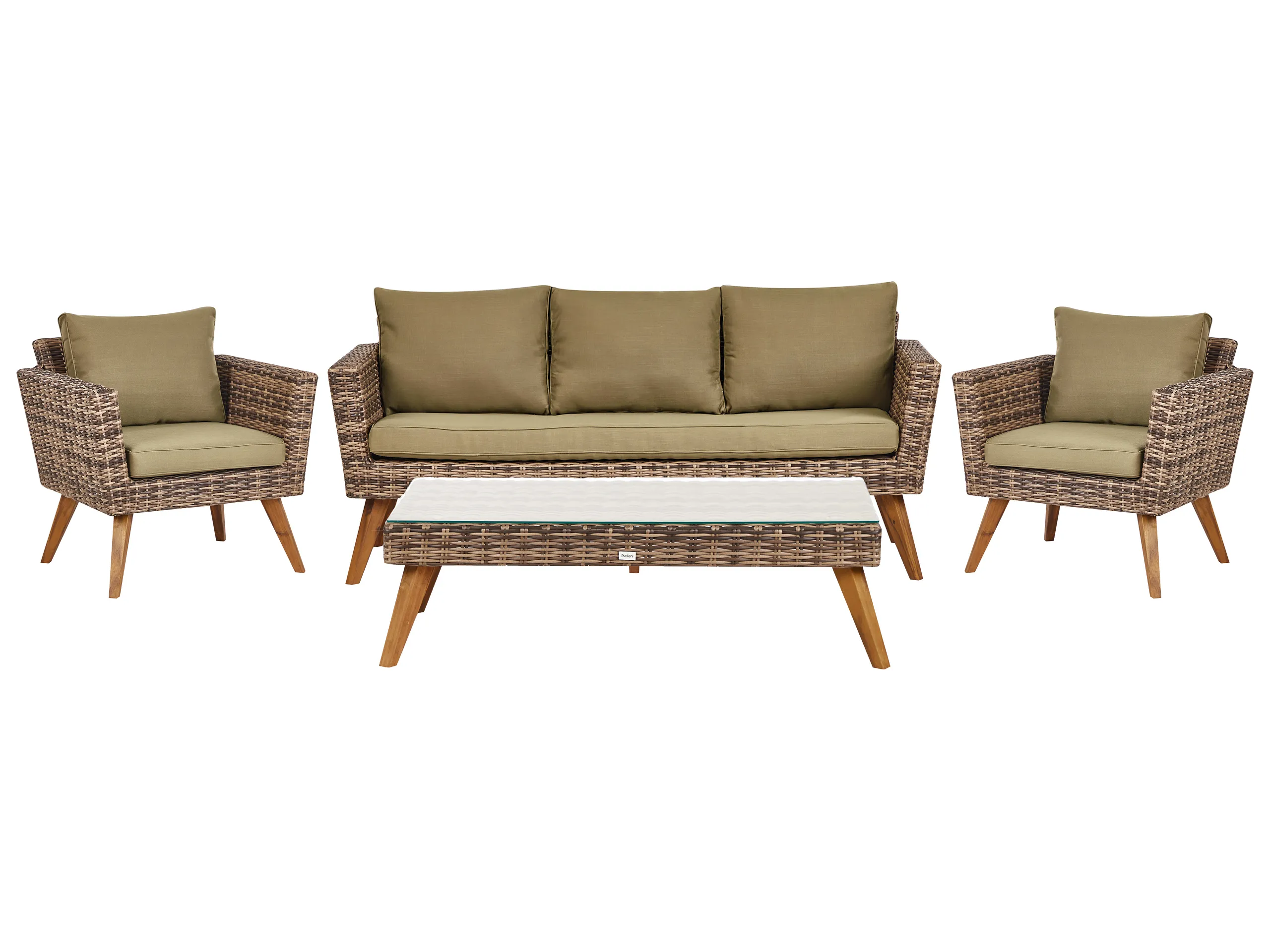 Conjunto de jardín con mesa 5 plazas VITTORIA XL Ratán sintético Verde oliva