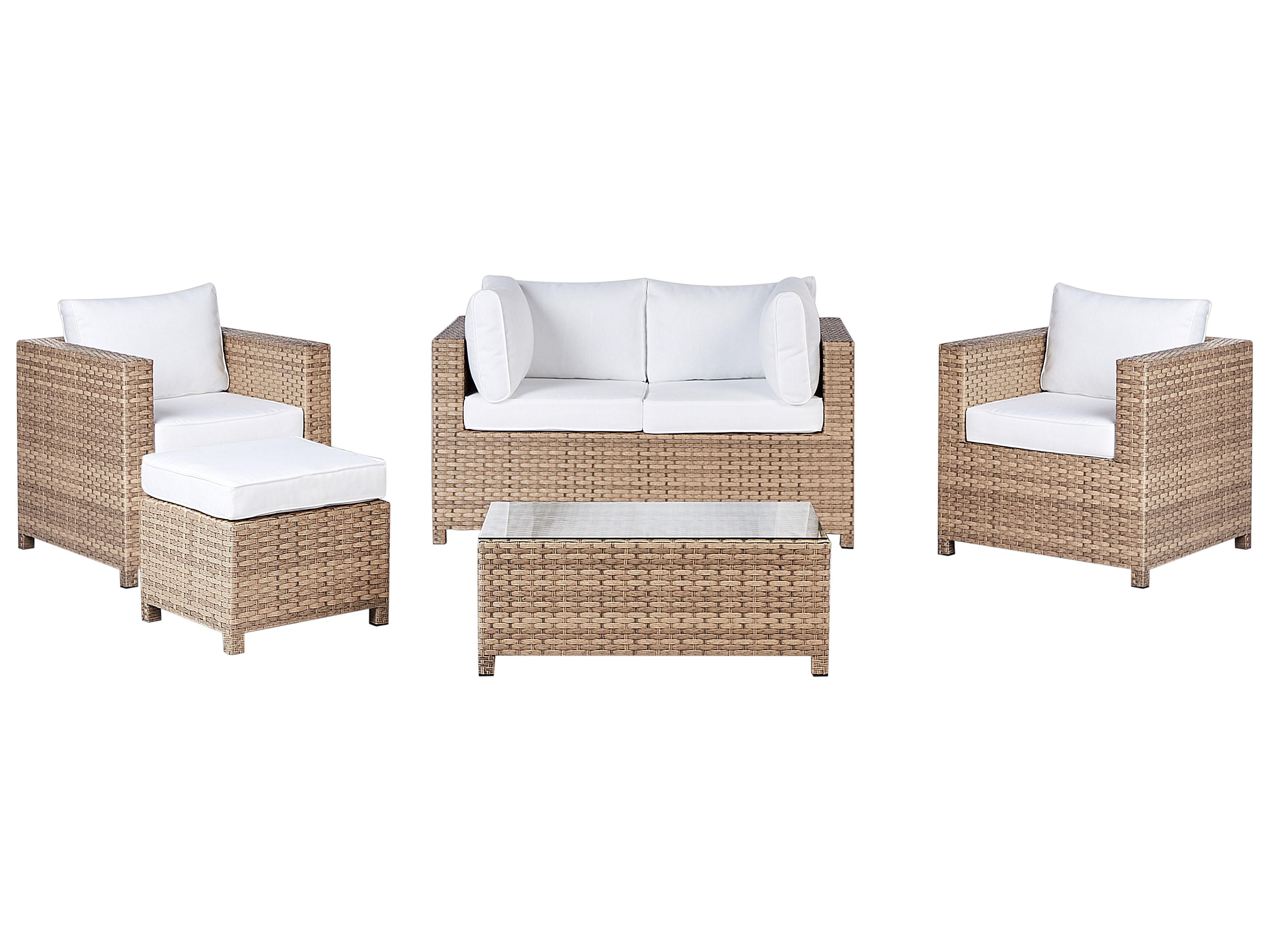 Conjunto de jardín con mesa y otomana 4 plazas MILANO Ratán sintético Blanco crema