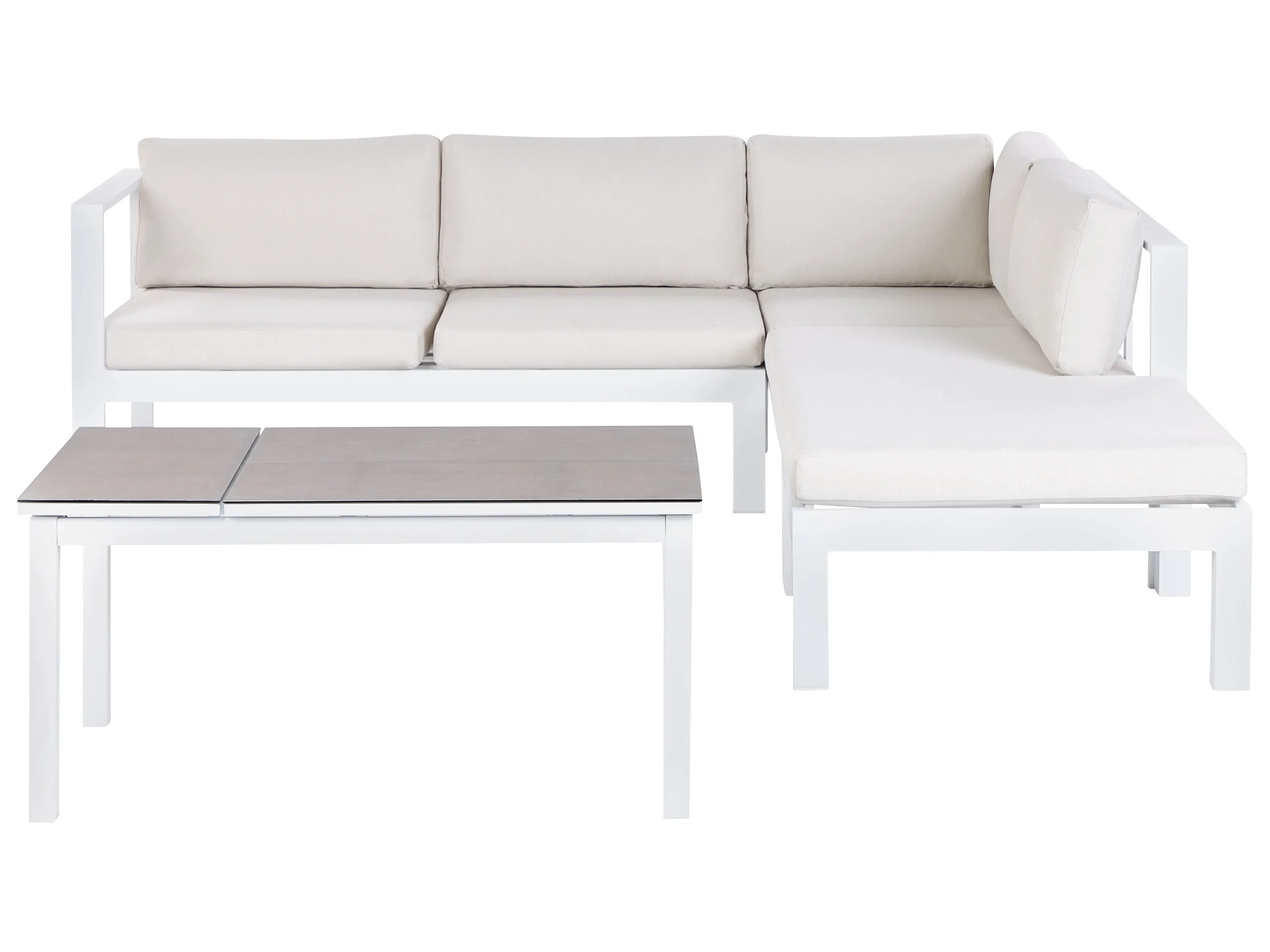 Conjunto esquinero de jardín 5 plazas MESSINA Izquierda Metal Blanco crema