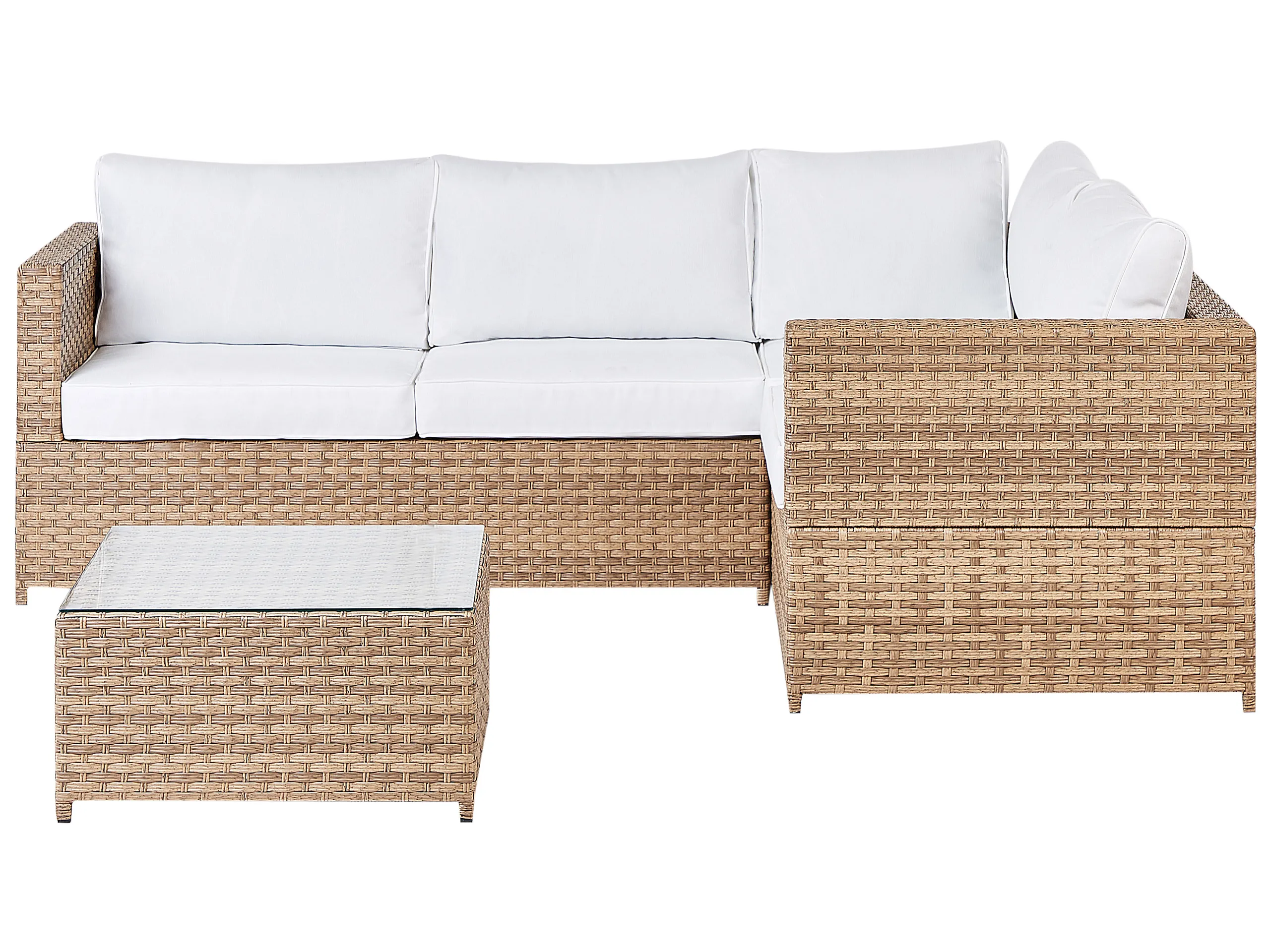 Conjunto esquinero de jardín 4 plazas AVOLA Izquierda Ratán sintético Blanco crema