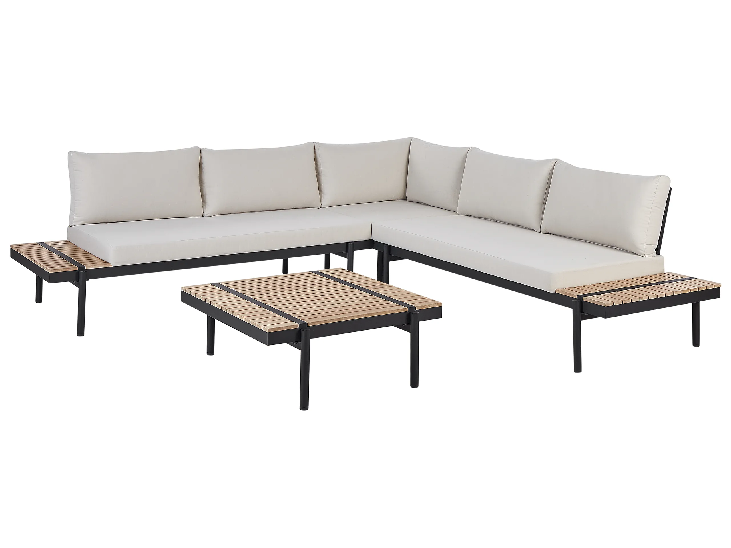 Conjunto esquinero de jardín 5 plazas BELLARIVA Madera de eucalipto Blanco crema