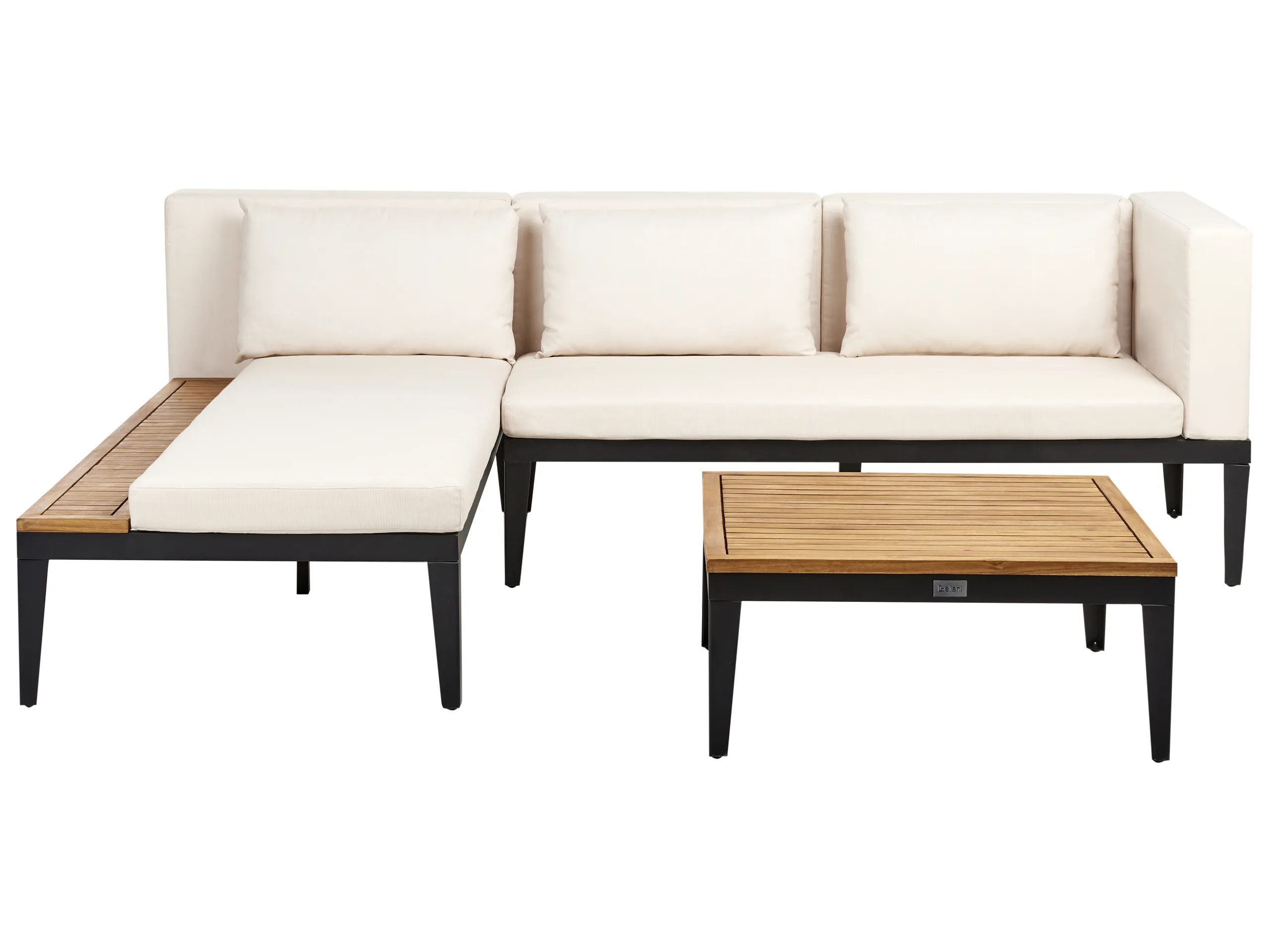 Conjunto esquinero de jardín 3 plazas BRACCIANO Derecha Madera de acacia certificada Beige claro
