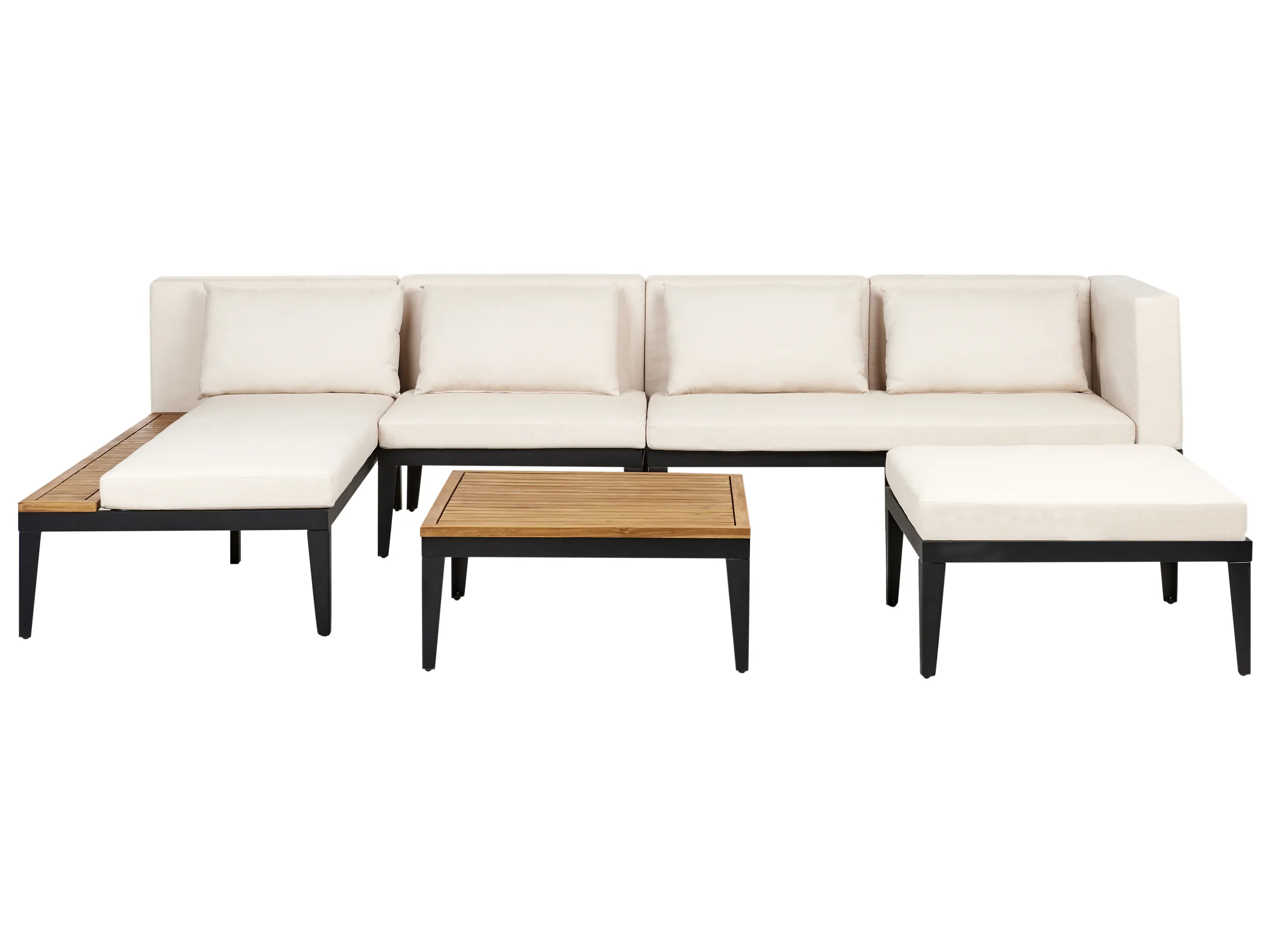 Conjunto de jardín con mesa y otomana 4 plazas BRACCIANO Derecha Madera de acacia certificada Beige claro