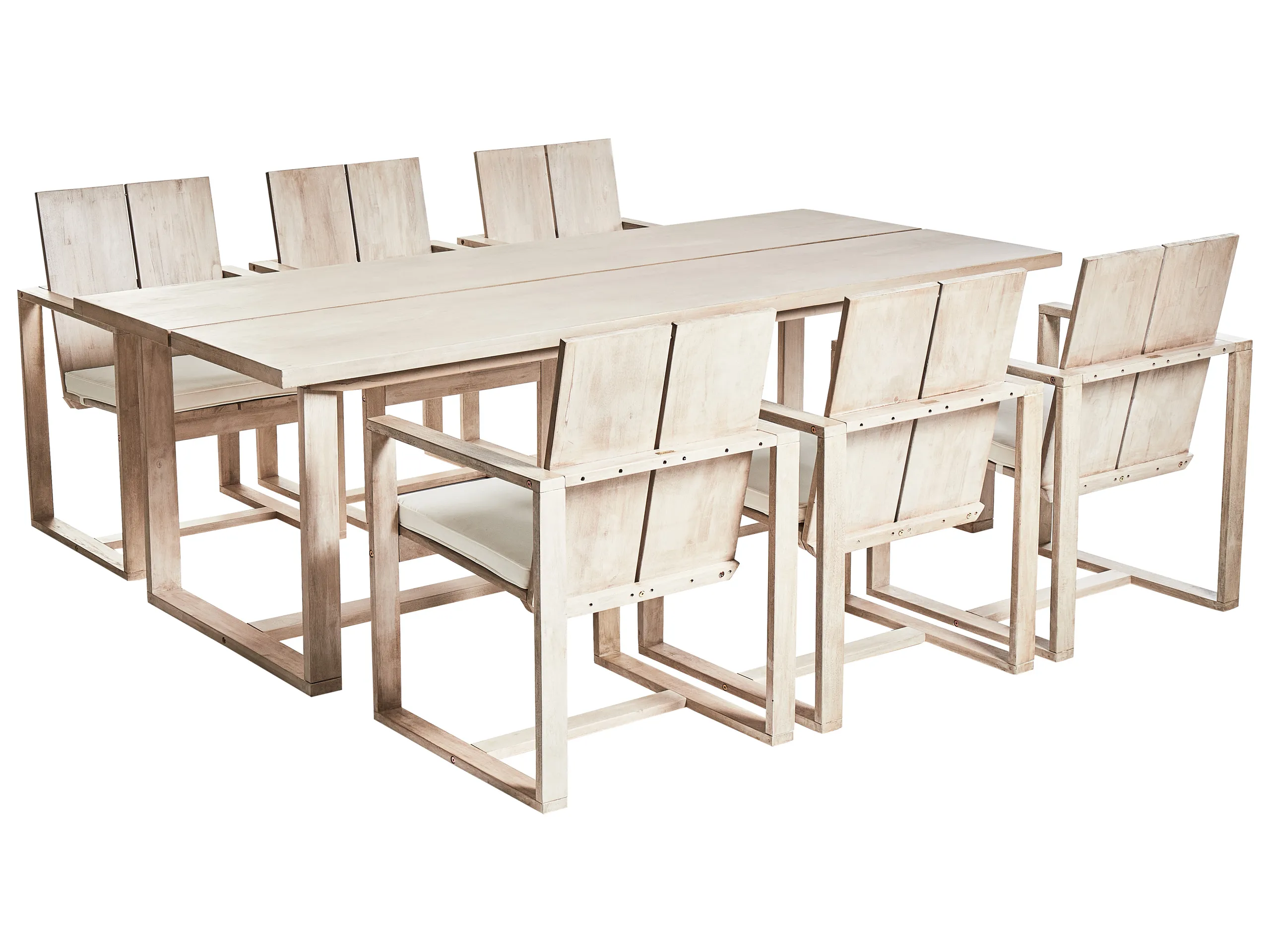Conjunto de comedor exterior 6 plazas AZZANELLO Madera de acacia Blanco crema