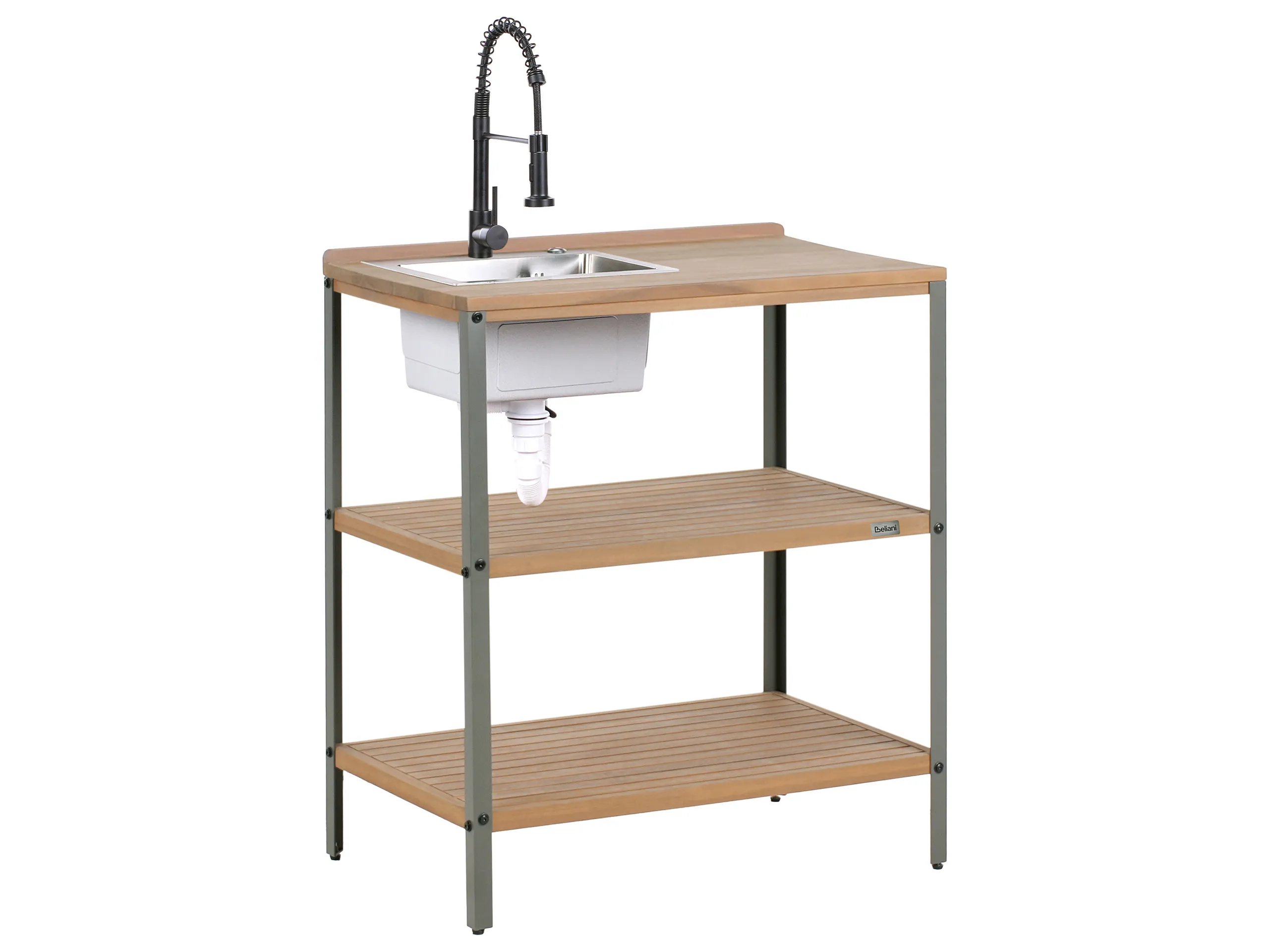 Isla de cocina exterior con fregadero IVREA Madera de acacia certificada Marrón/Negro