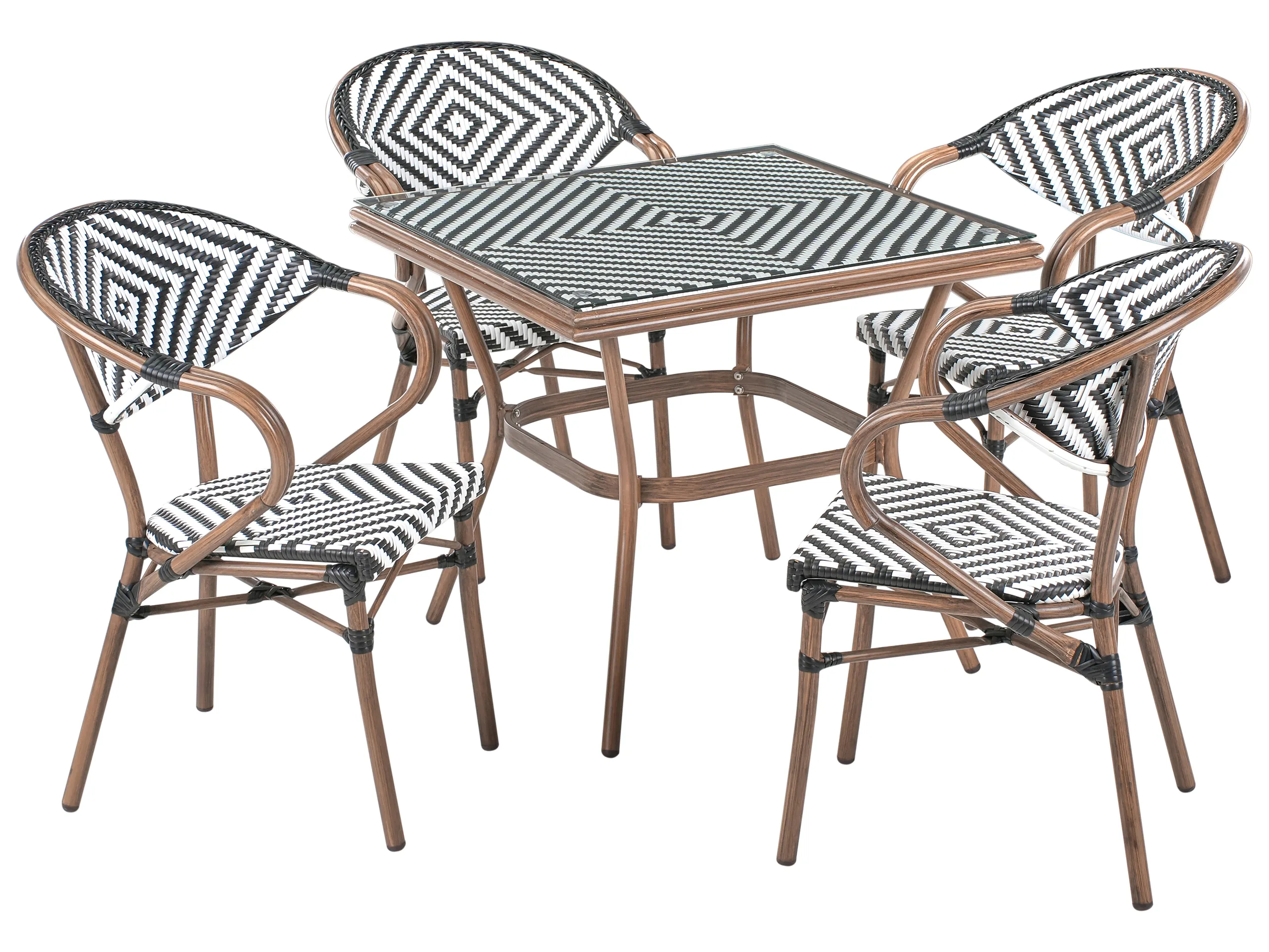 Conjunto de comedor exterior 4 plazas CASPRI Ratán sintético Negro/Blanco