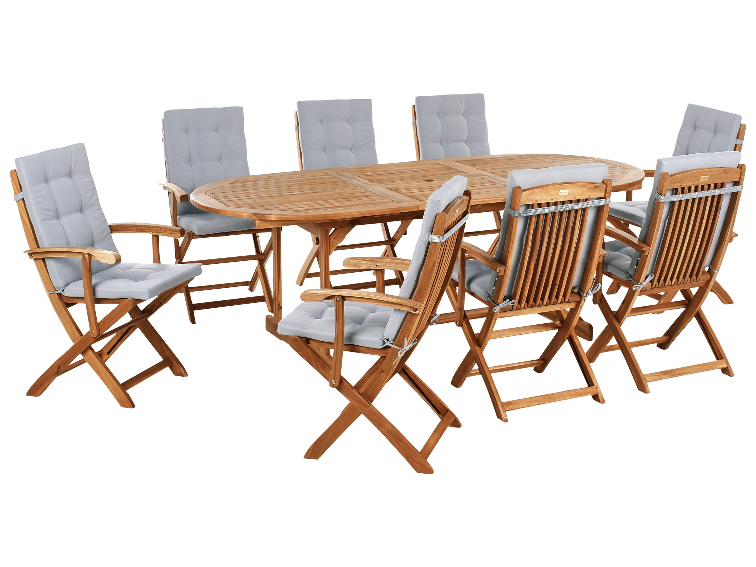 Conjunto de comedor exterior 8 plazas MAUI PREMIUM Madera de acacia Gris claro