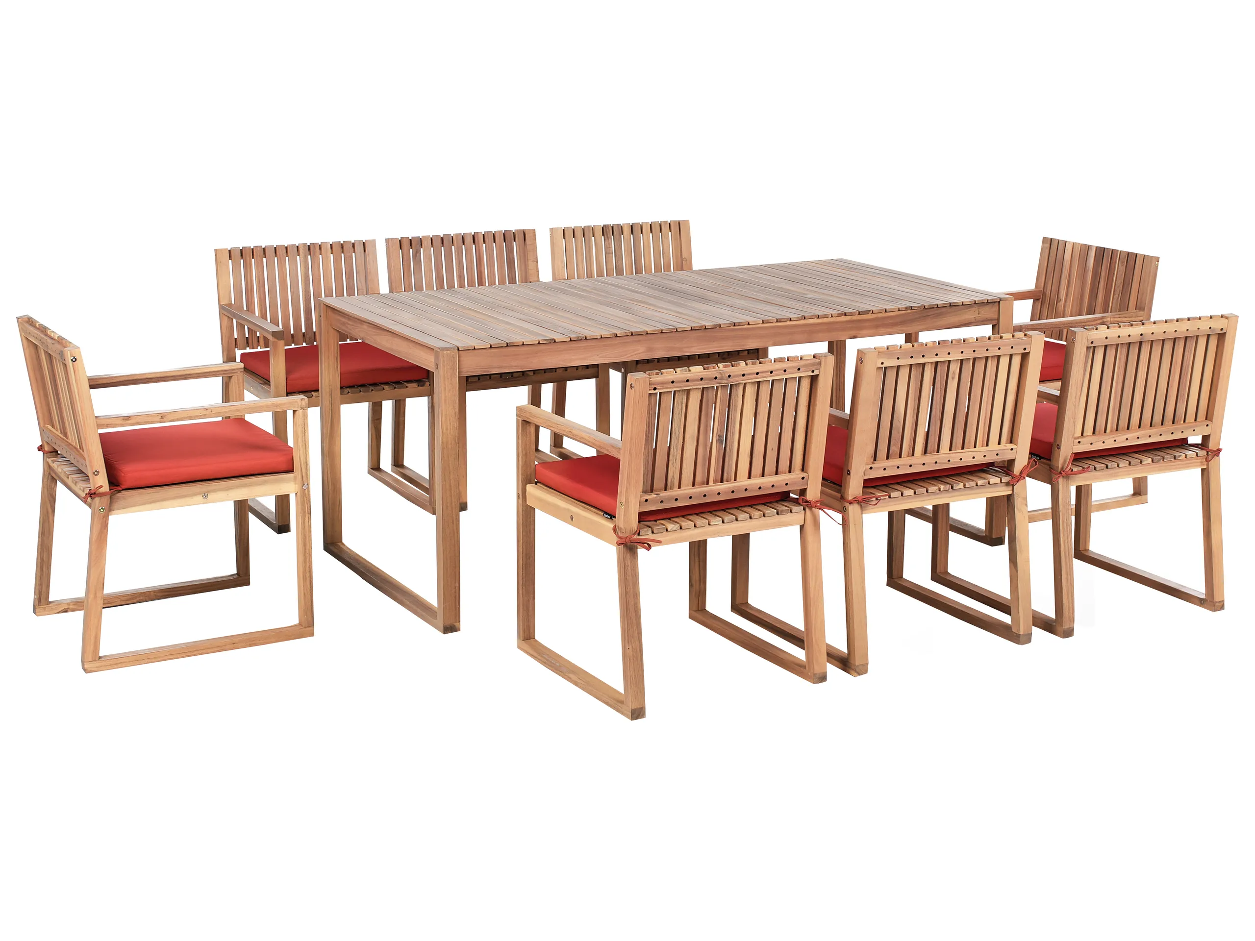 Conjunto de comedor exterior 8 plazas SASSARI PREMIUM con cojines Madera de acacia certificada Rojo
