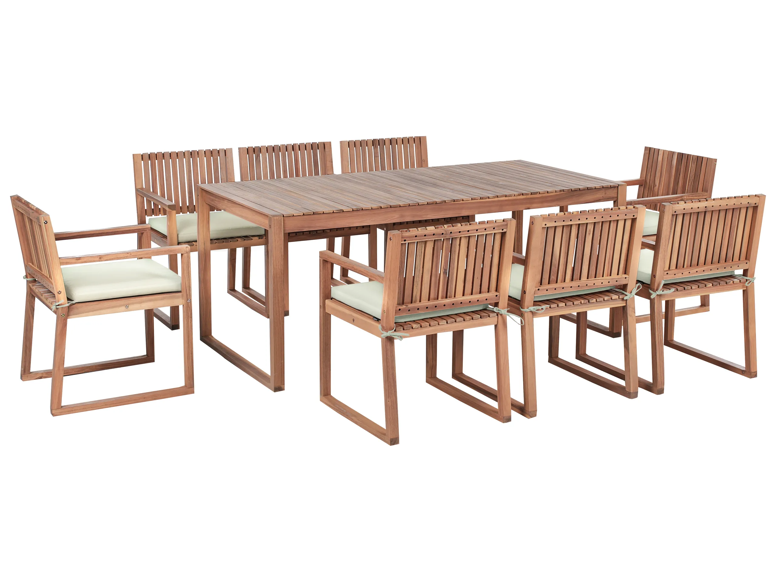 Conjunto de comedor exterior 8 plazas SASSARI PREMIUM con cojines Madera de acacia certificada Verde claro