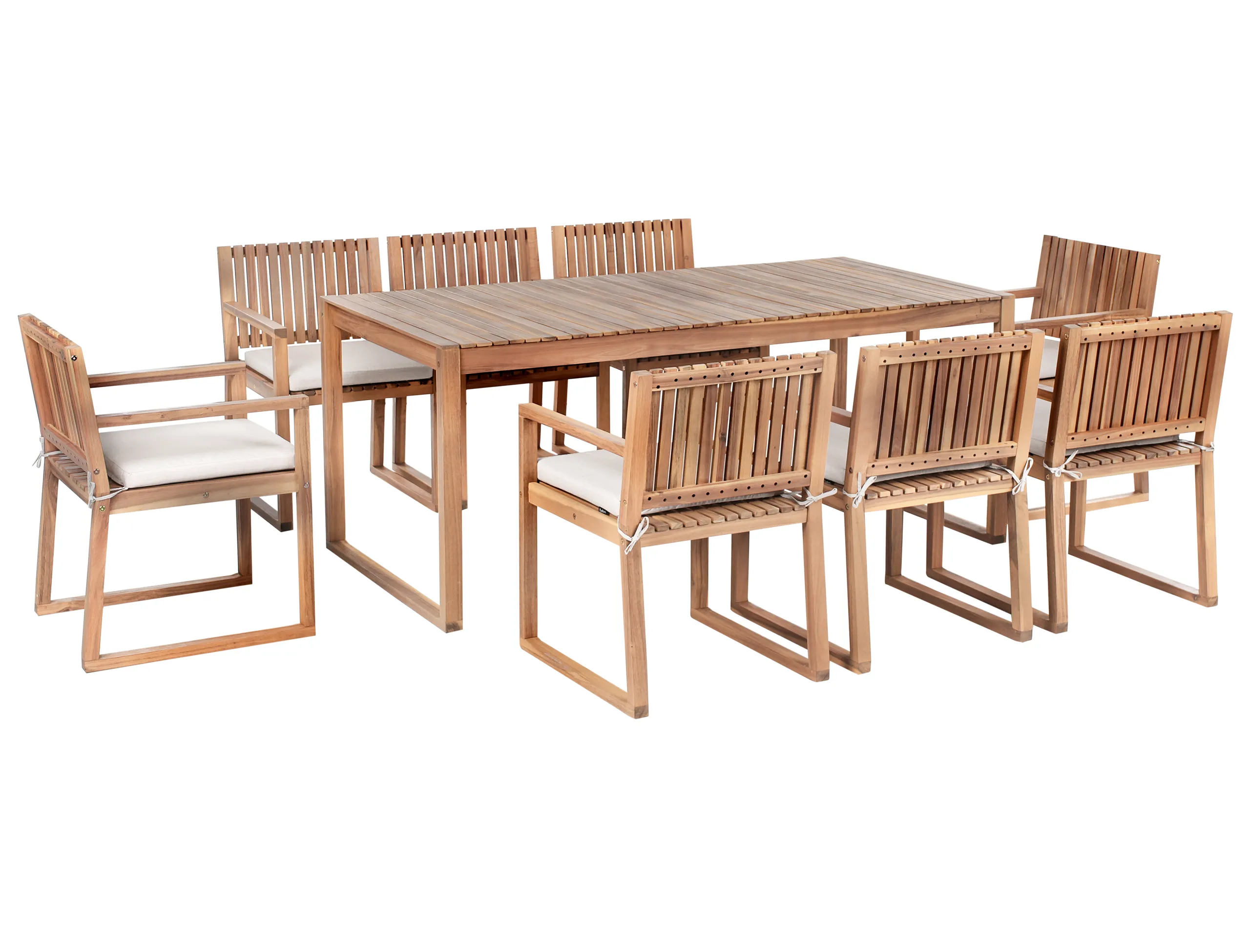 Conjunto de comedor exterior 8 plazas SASSARI PREMIUM con cojines Madera de acacia certificada Beige claro