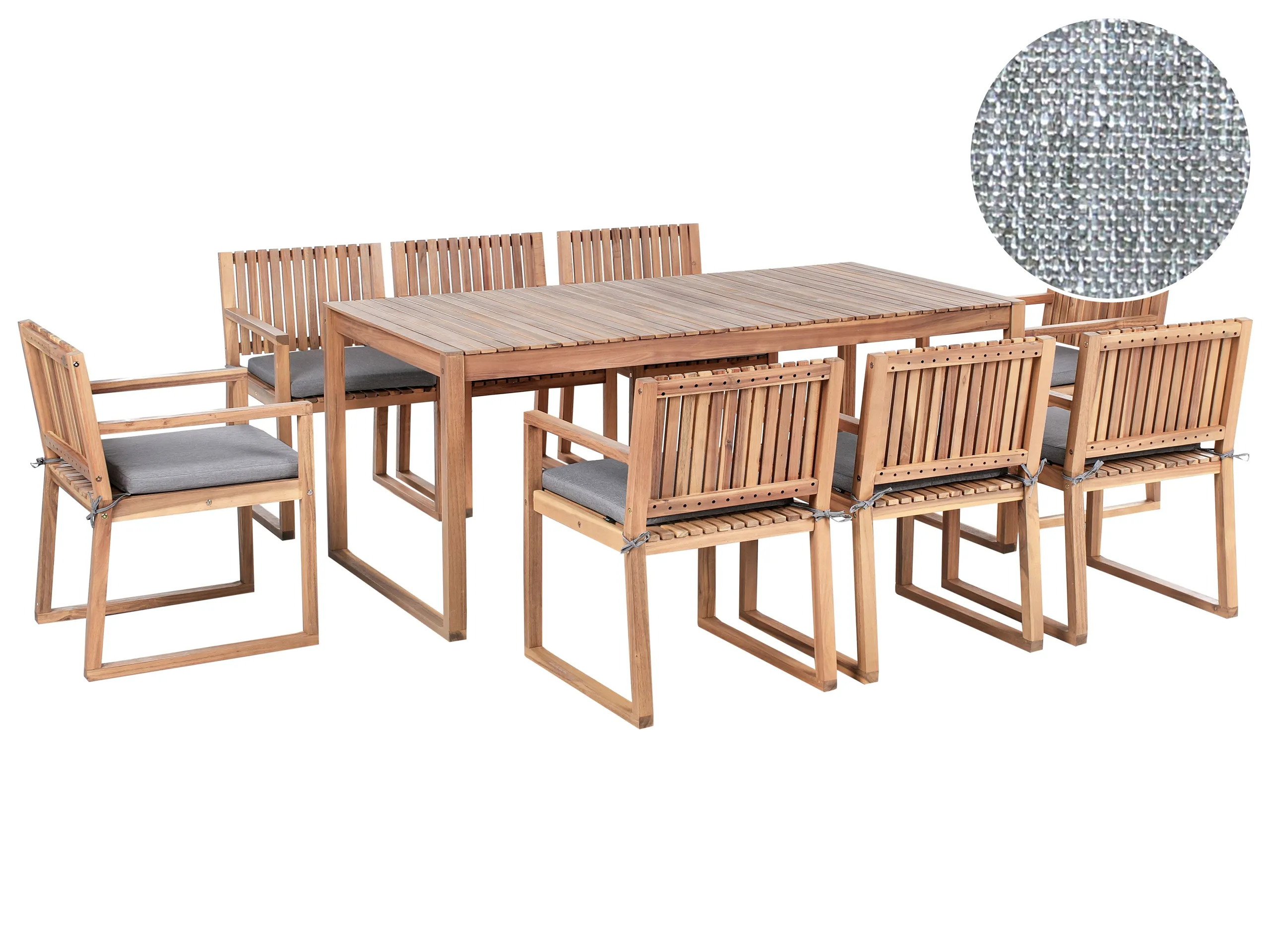 Conjunto de comedor exterior 8 plazas SASSARI PREMIUM con cojines Madera de acacia certificada Gris jaspeado